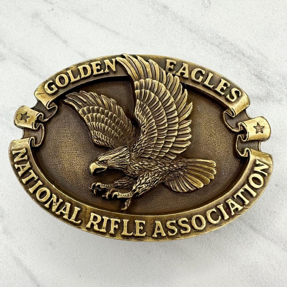 Vintage Golden Eagles NRA National Rifle Association Belt Buckle Made in USA